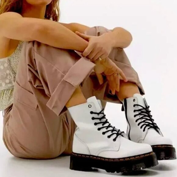 Dr. Martens Shoes - Dr Doc Martens Jadon Smooth Leather Platform Lace Up Zip Combat Boots 7